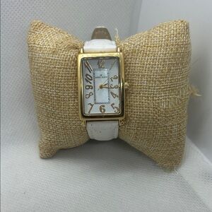 Anne Klein Gold and White Rectangular Watch